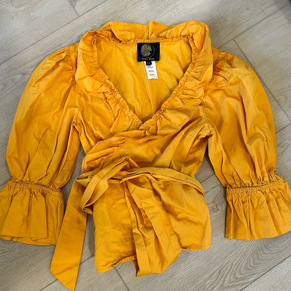 Ruffle 3/4 Puff Sleeve Wrap Blouse
